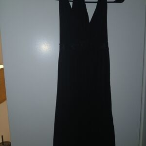 Black V-Neck Maxi Dress with Gathered Waist